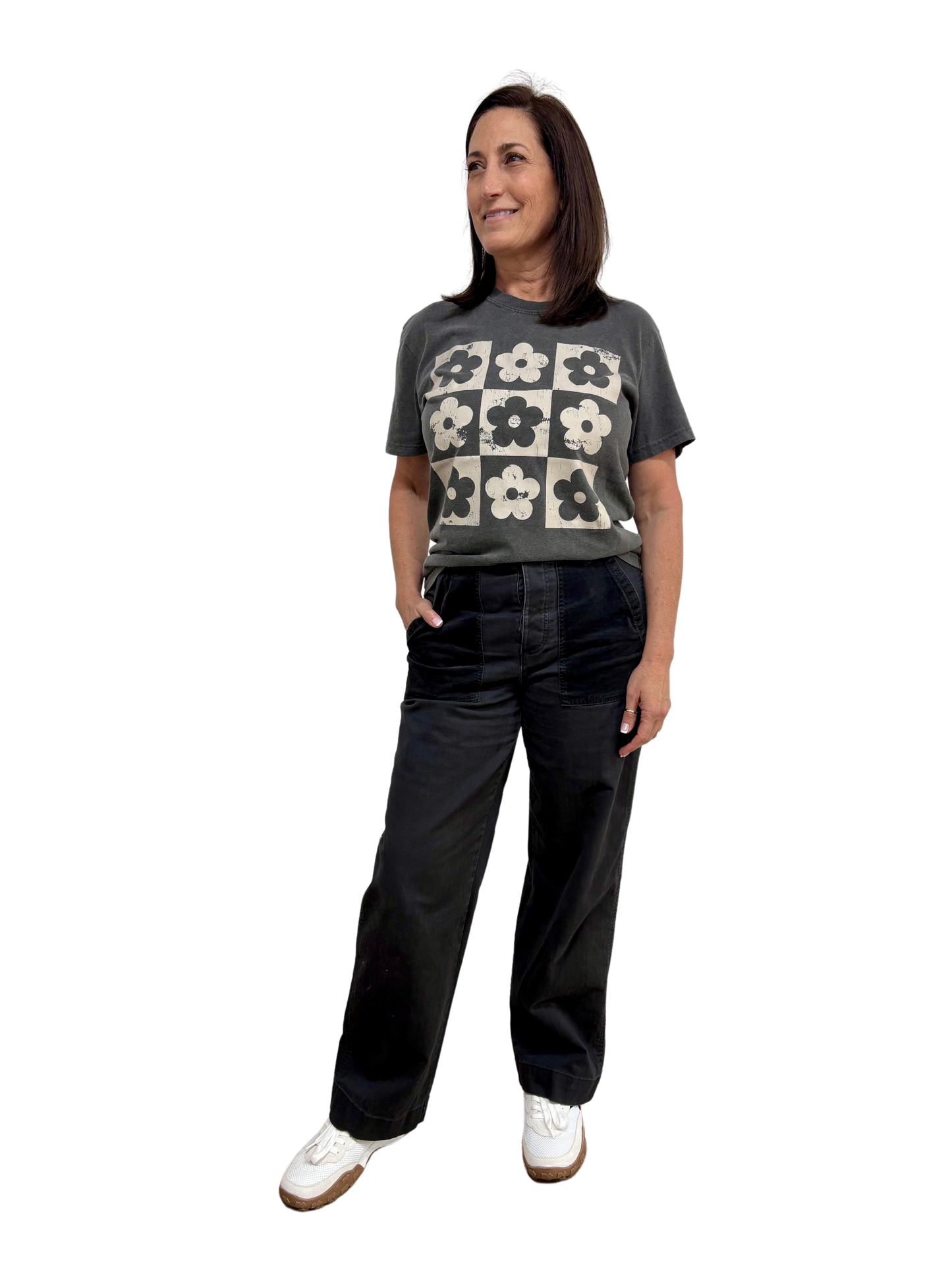 Checkered Flowers Graphic Tee