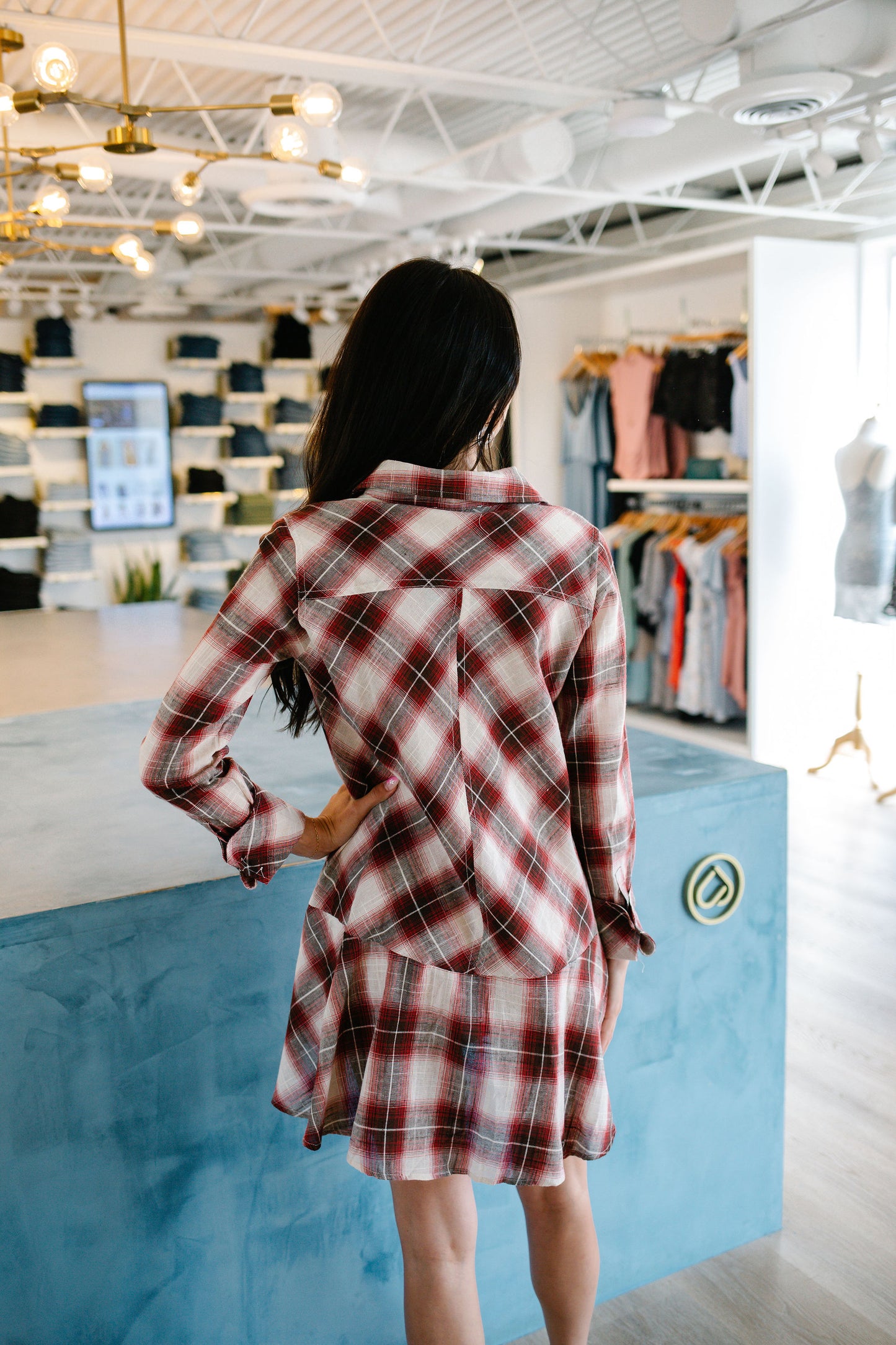 Plaid Button Down Ruffle Hem Shirt Dress