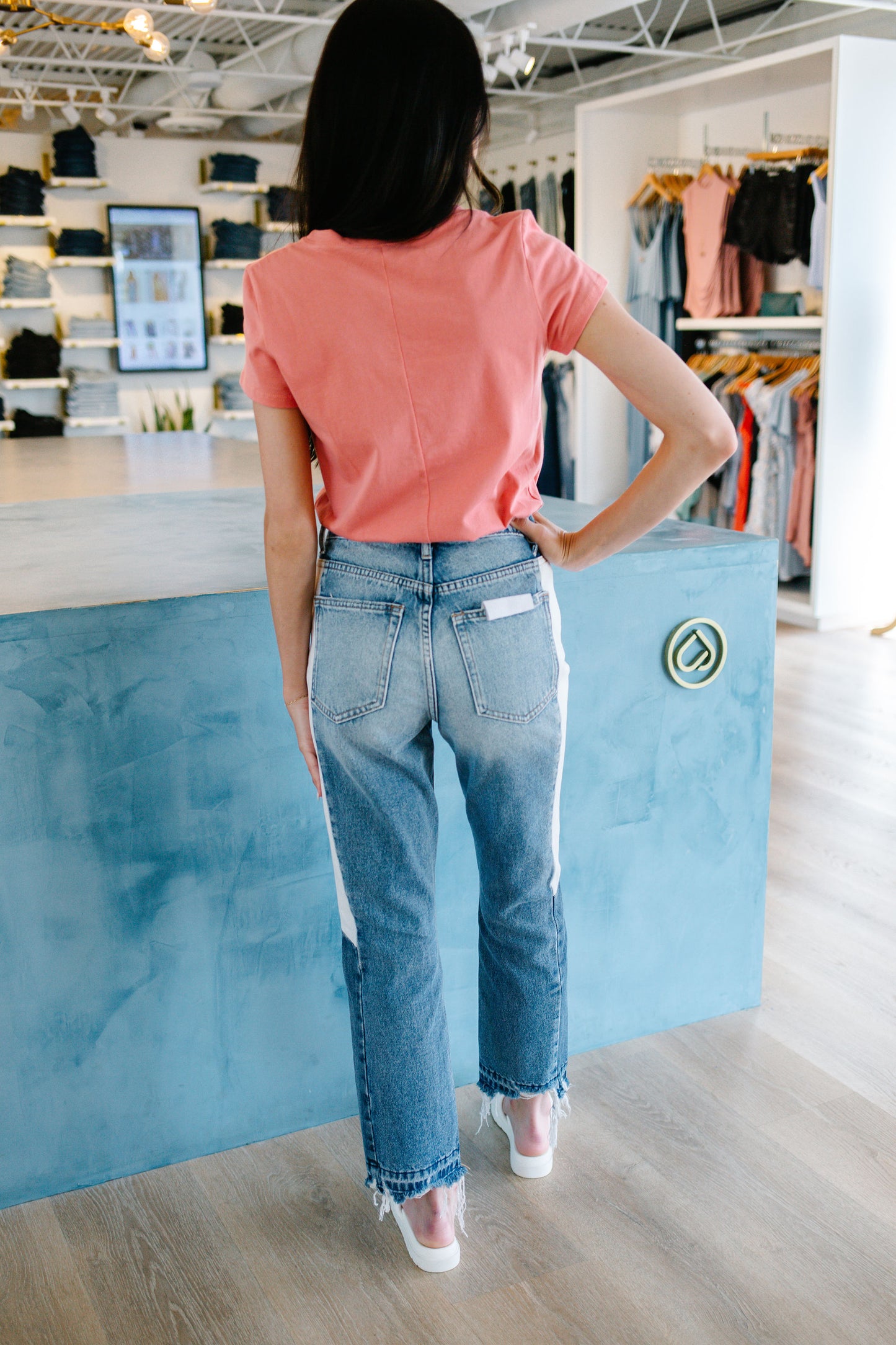 Super HR Straight Crop Color Block Jeans