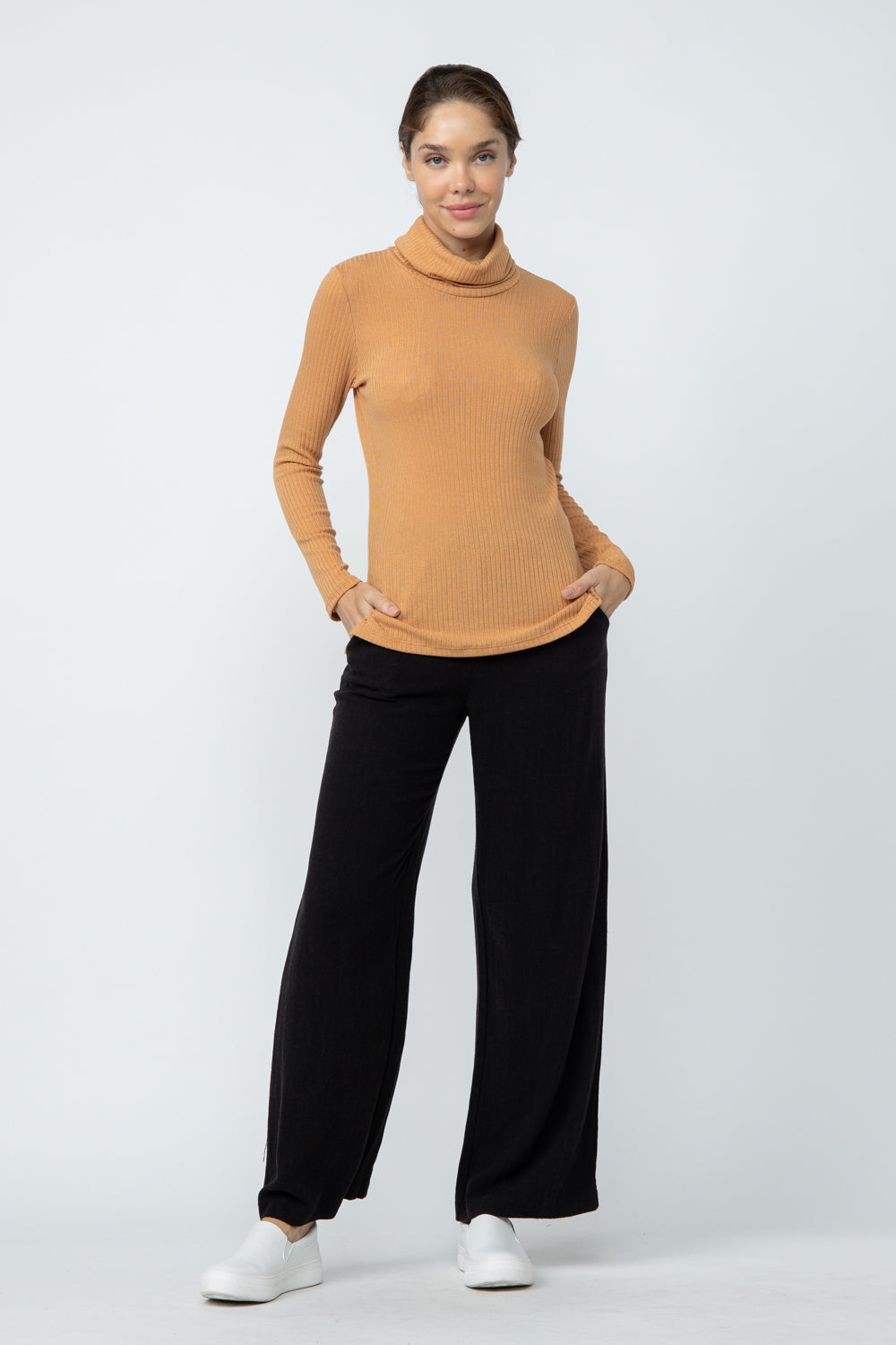 Turtle Neck Long Sleeve Ribbed Tunic