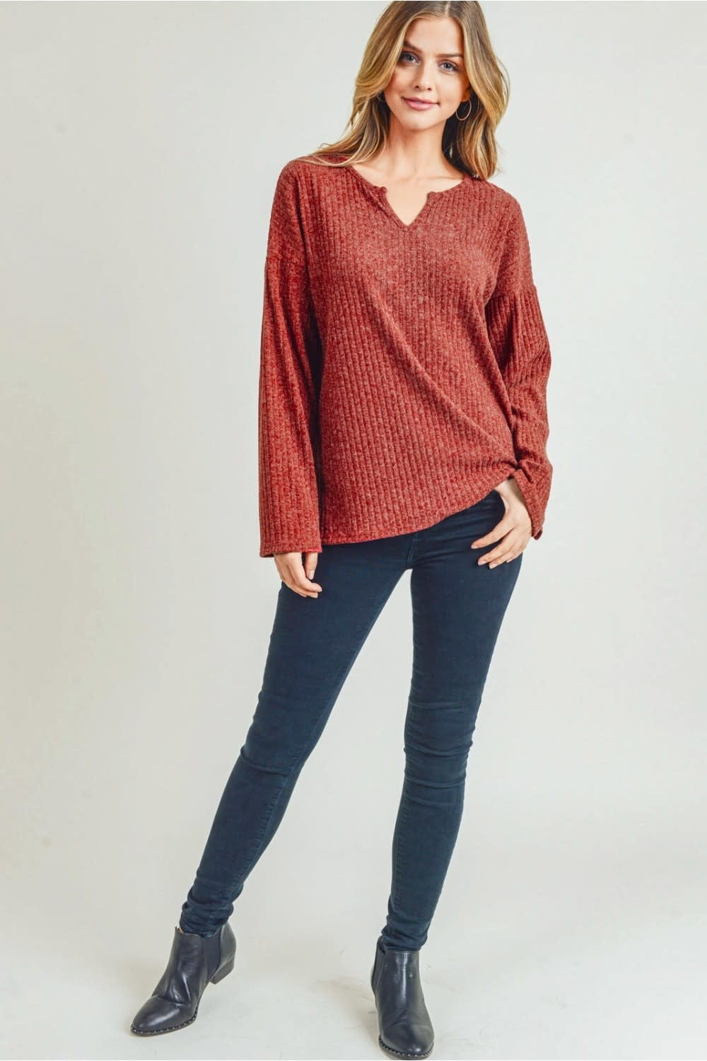 Split Neck Long Sleeve