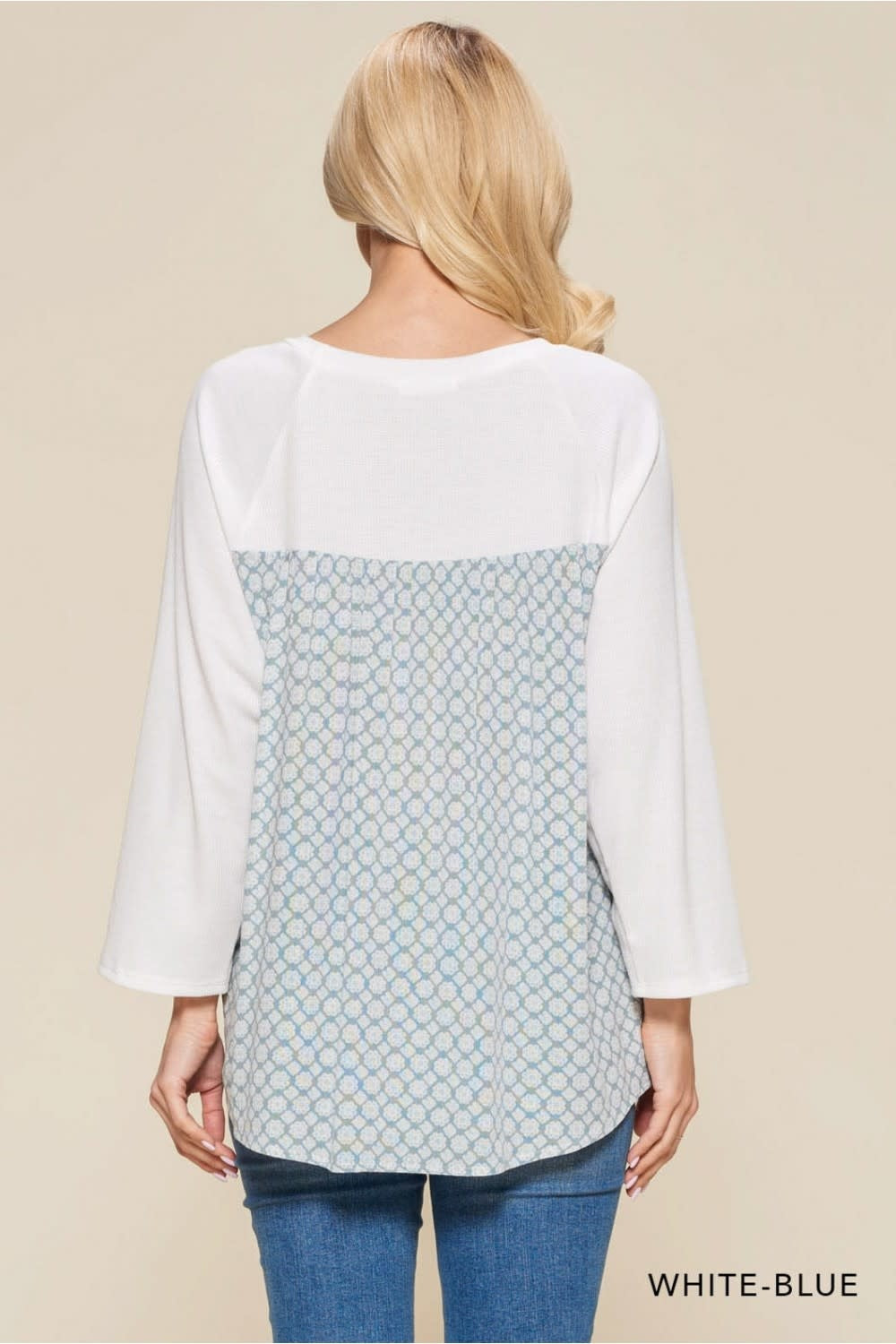 Print Contrast Knit Top With Pocket