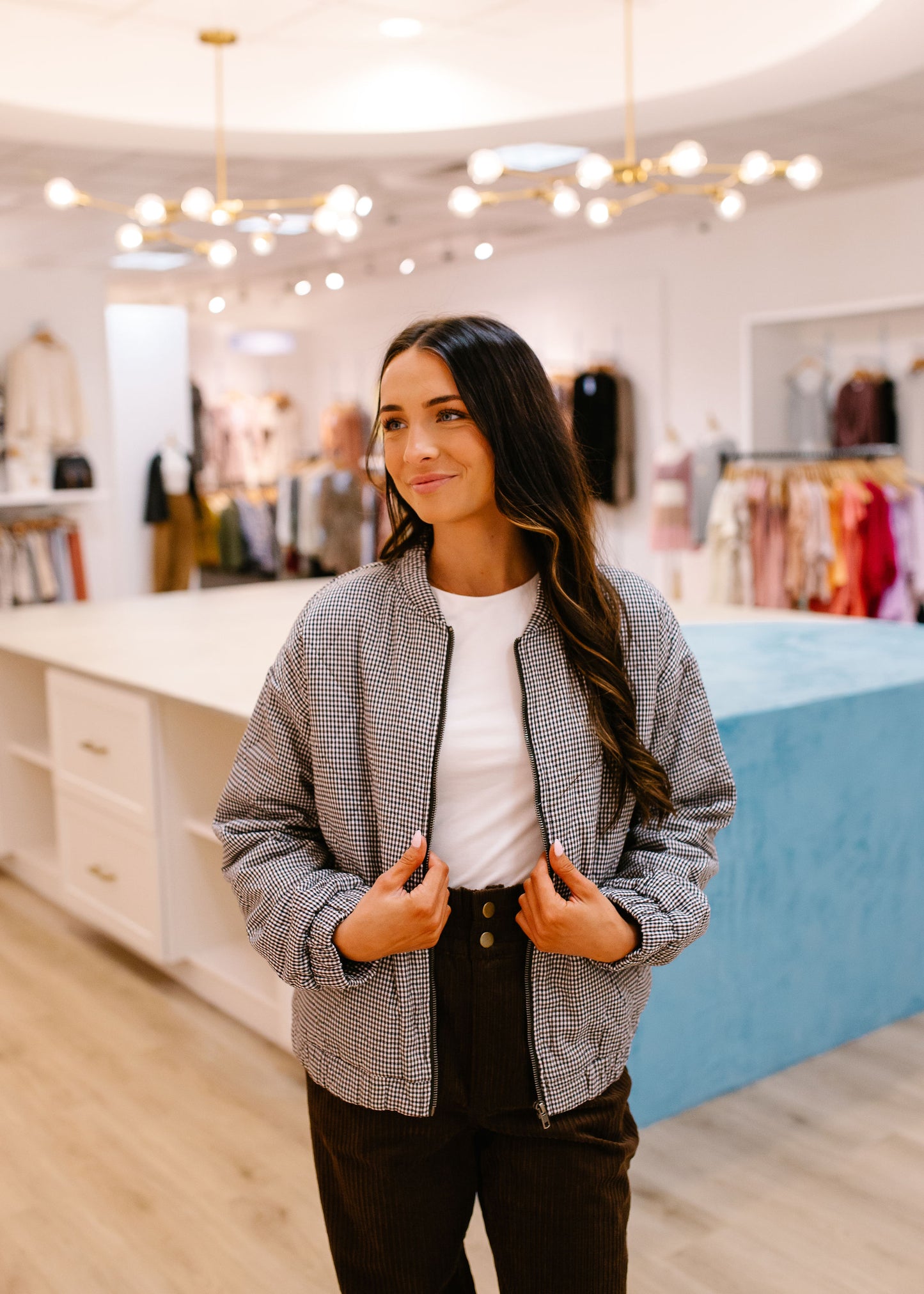 Diamond Quilted Zip Up Bomber Jacket