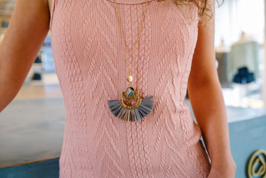 Gray & Taupe Fan Necklace