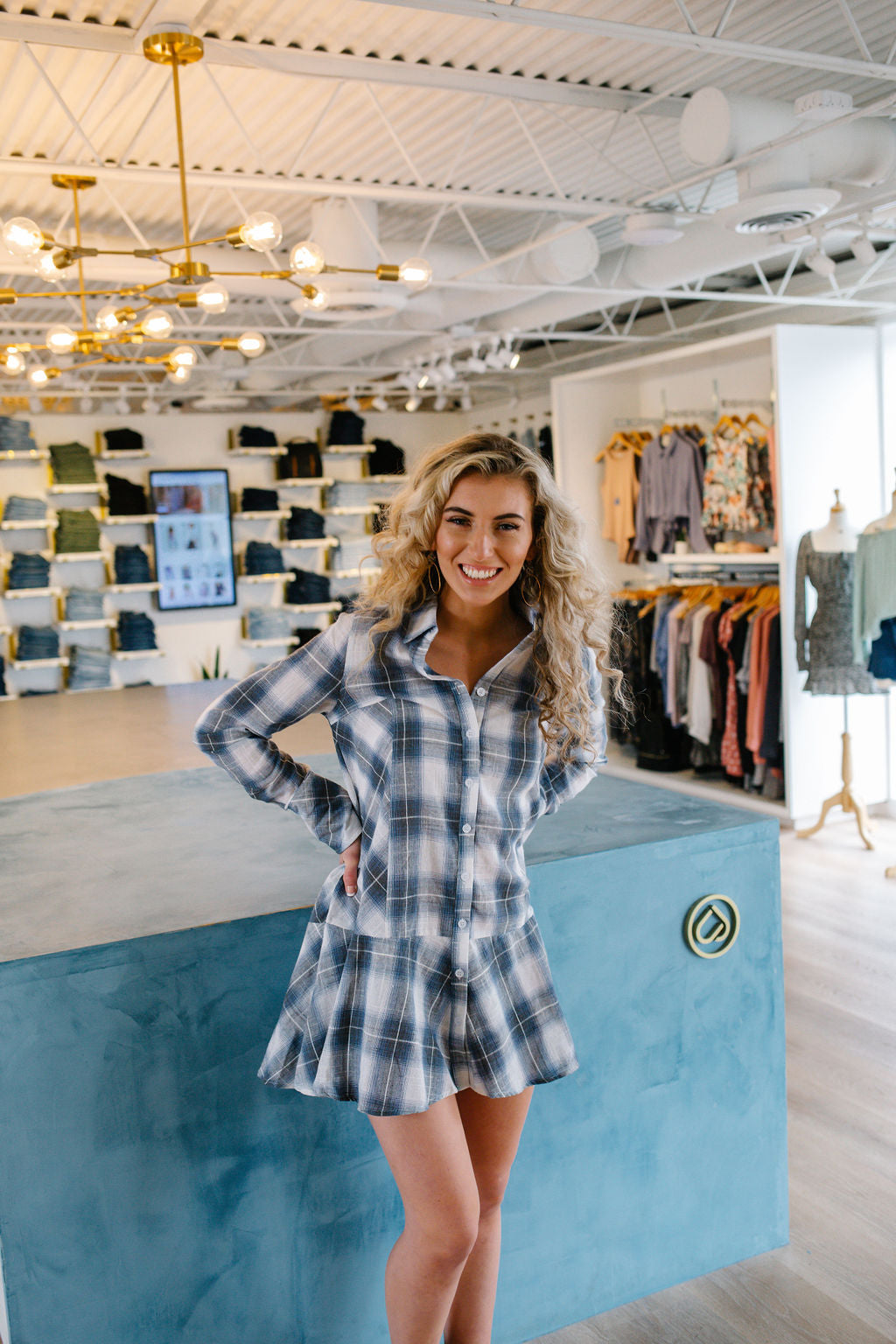 Plaid Button Down Ruffle Hem Shirt Dress