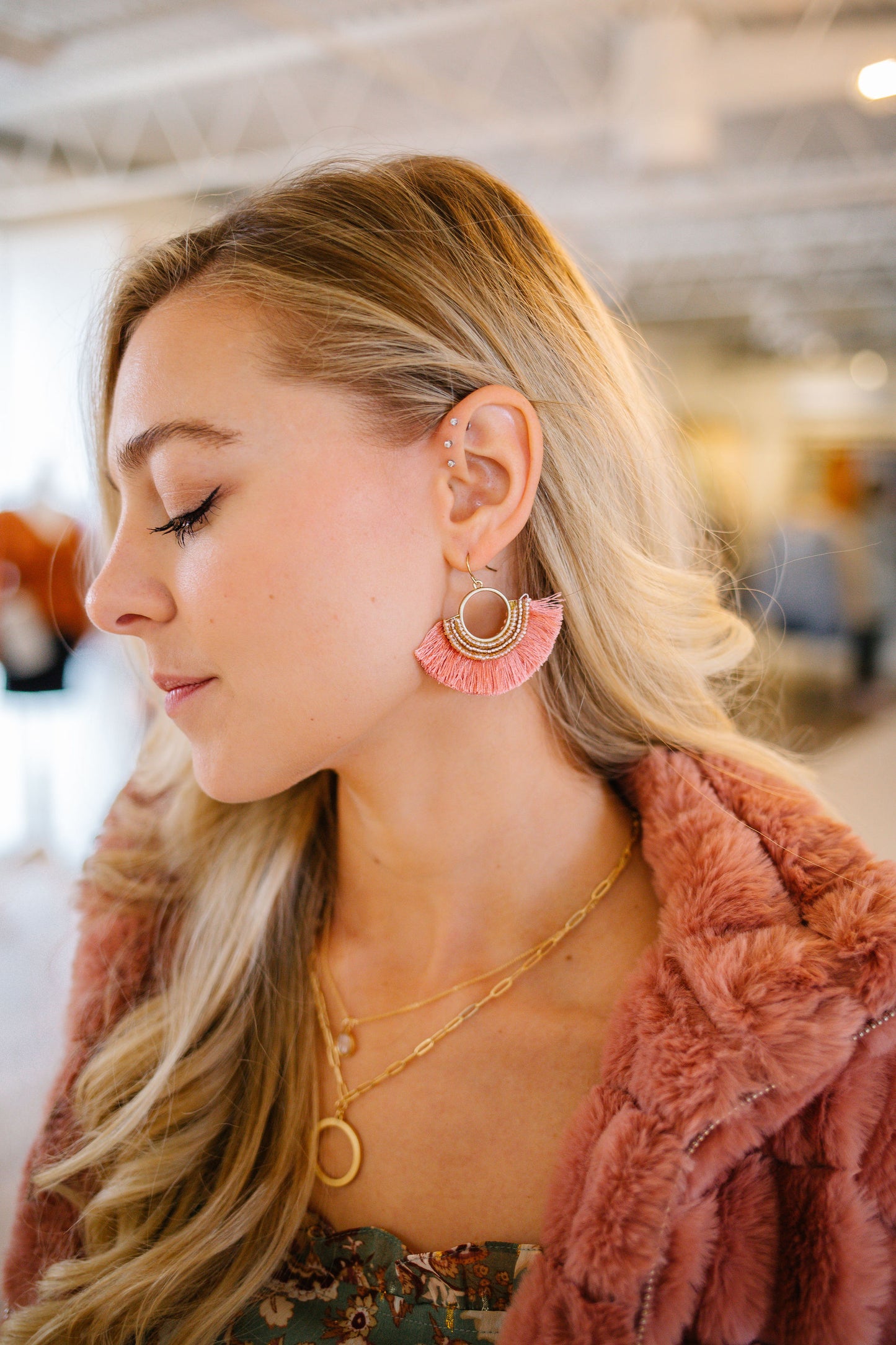 Pink & Gold Fan Earrings