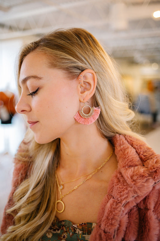 Pink & Gold Fan Earrings