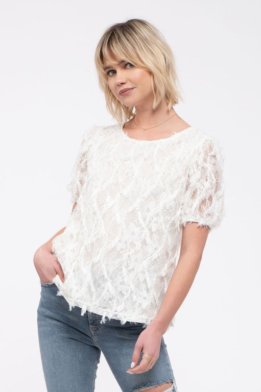 Feather Textured Short Sleeve Blouse