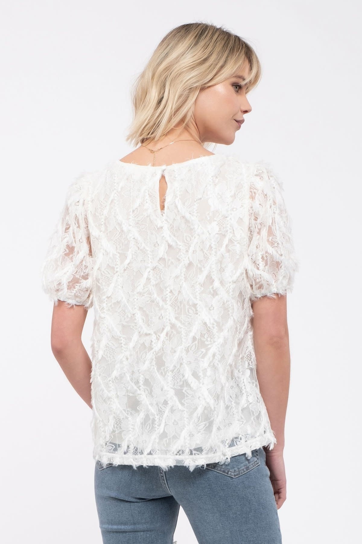 Feather Textured Short Sleeve Blouse