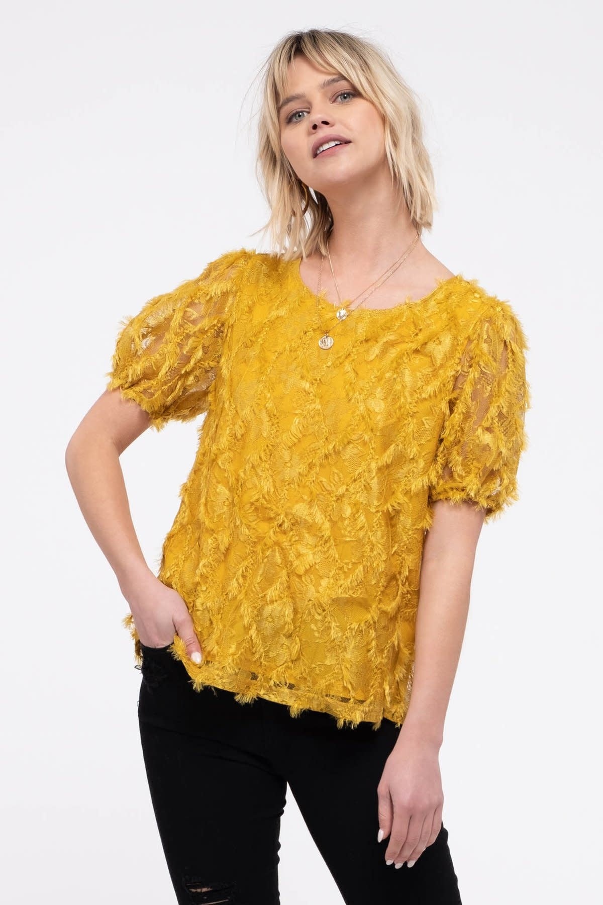 Feather Textured Short Sleeve Blouse