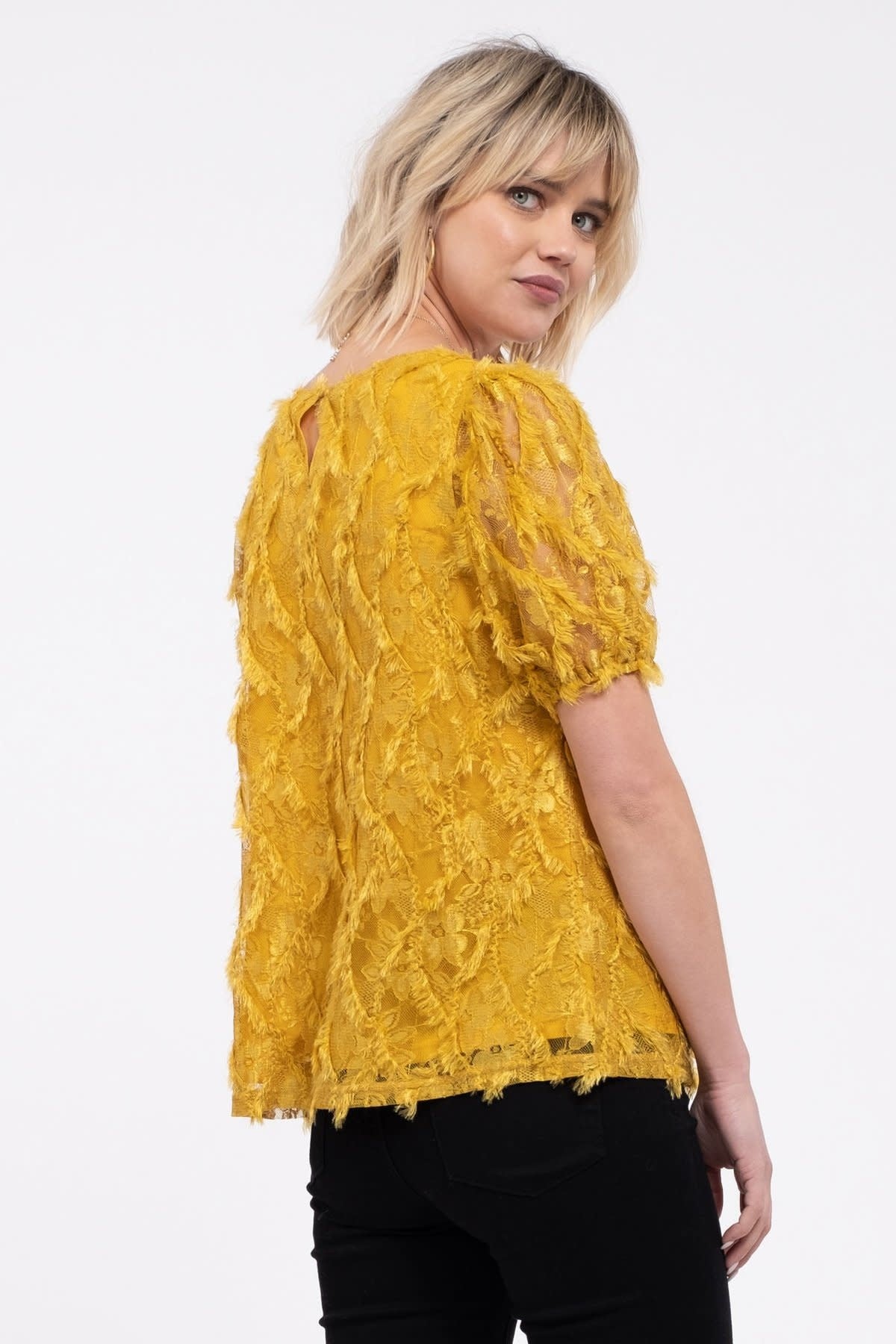 Feather Textured Short Sleeve Blouse