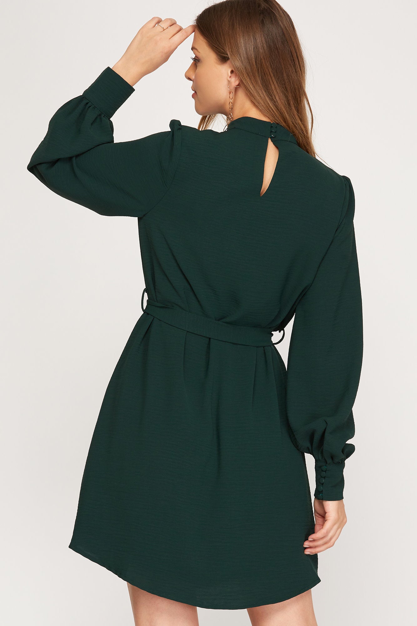 Long Sleeve Cuffed Dress w/ Tie