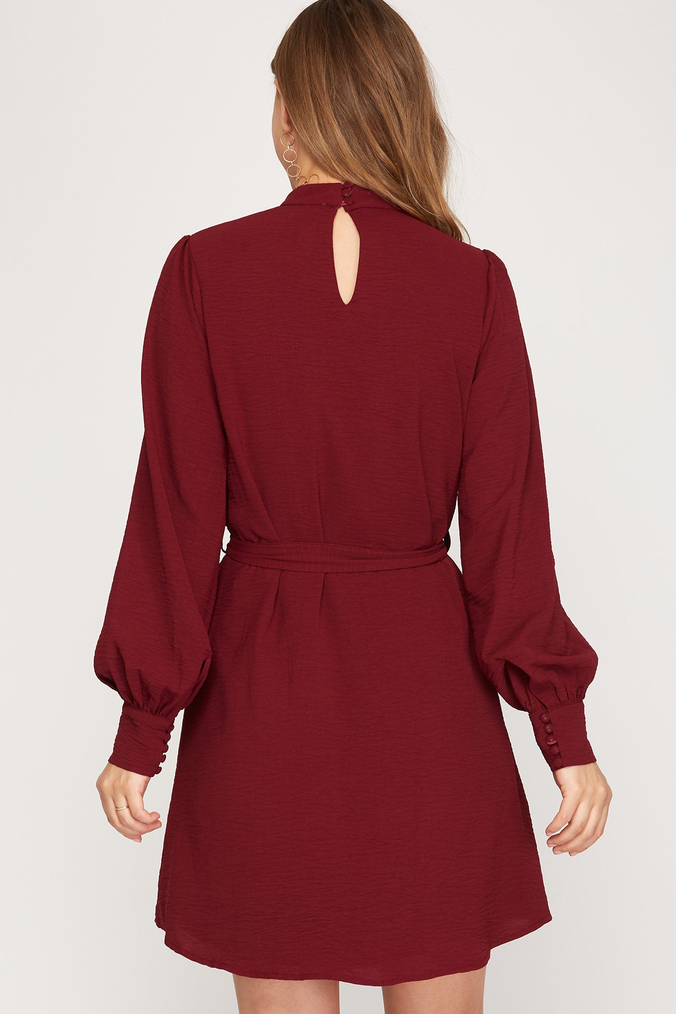 Long Sleeve Cuffed Dress w/ Tie