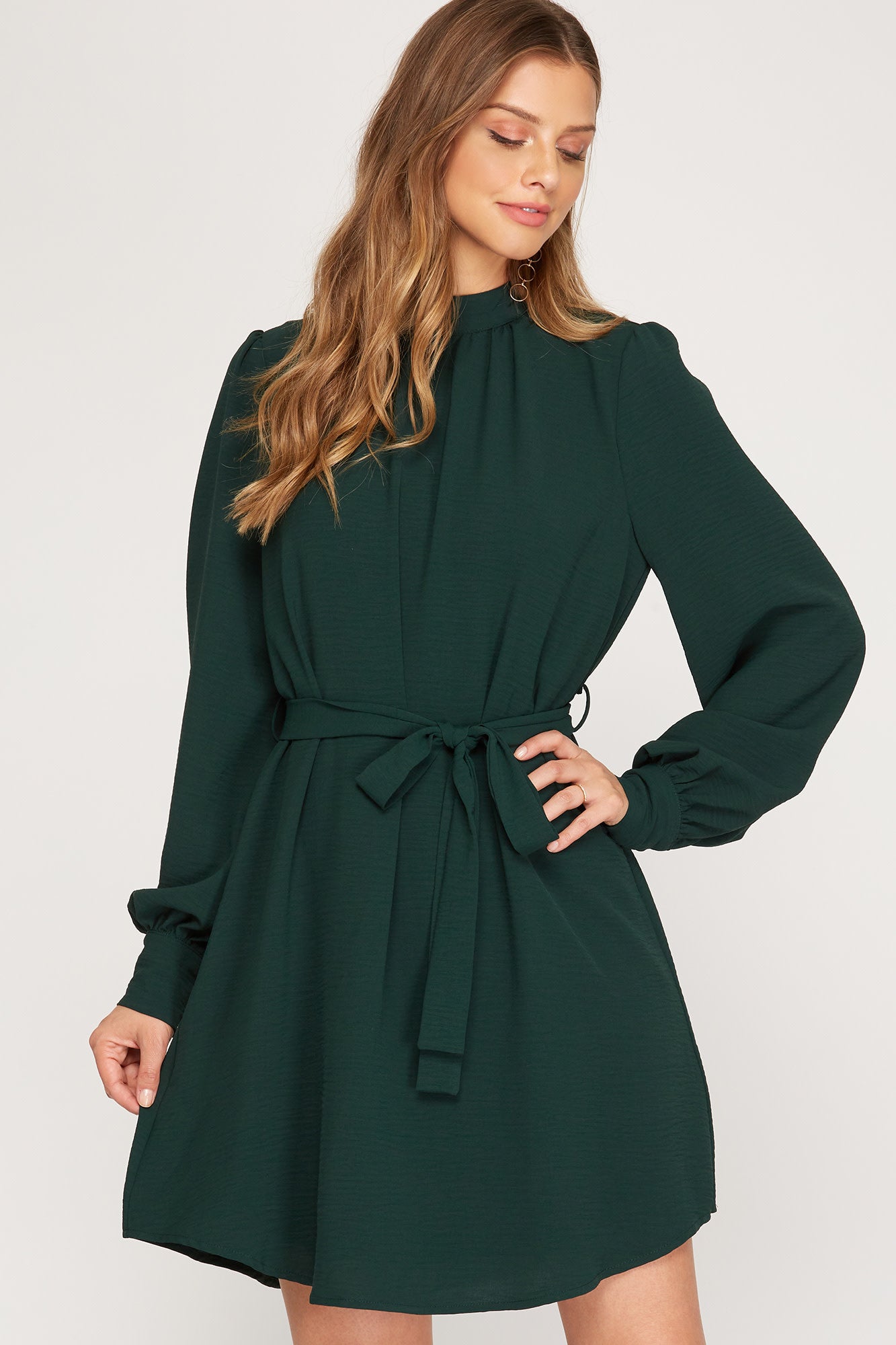 Long Sleeve Cuffed Dress w/ Tie